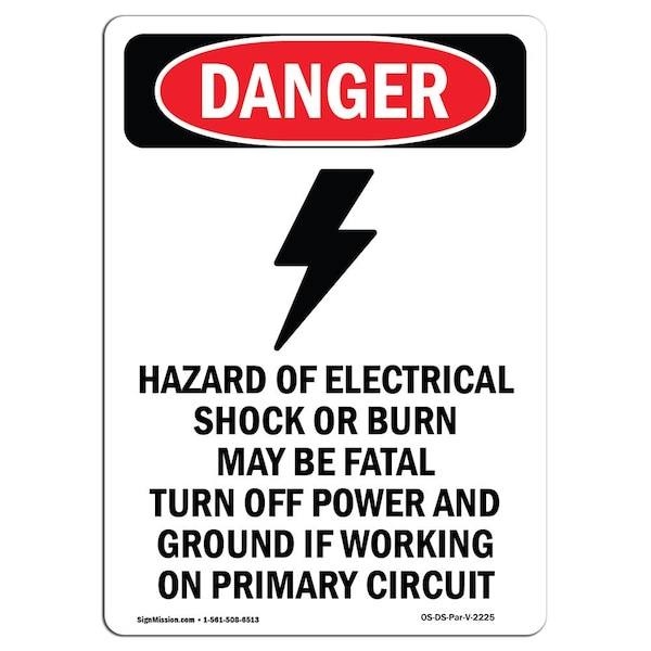 Safety Sign, OSHA Danger, 5" Height, Hazard Of Electrical, Portrait, 10PK